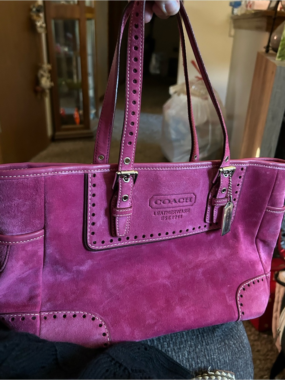 COACH Suede Shoulder Tote in Vibrant Pink y2k